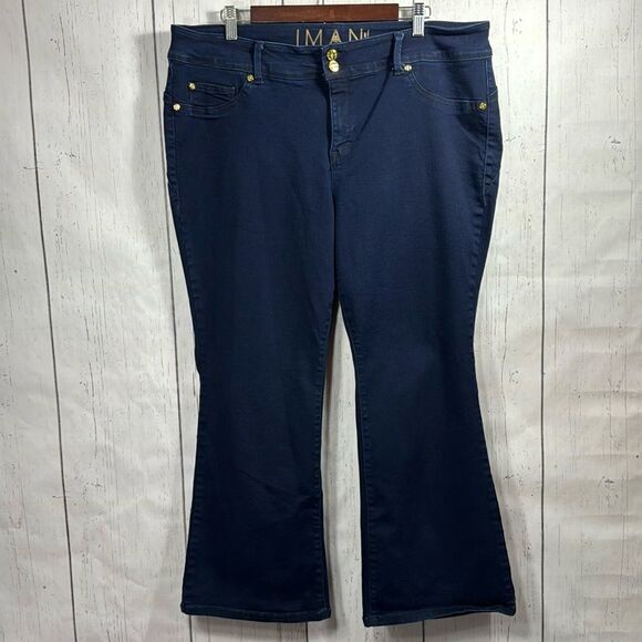 IMAN Denim - Iman Global Chic Womens Plus 360 Slim Boot Cut Dark Blue Denim Streetwear Jeans